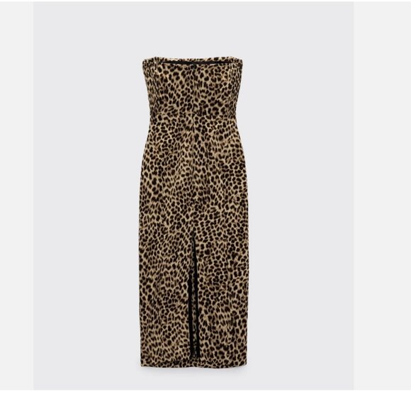 Zara strapless leopard print midi dress - Picture 3 of 7